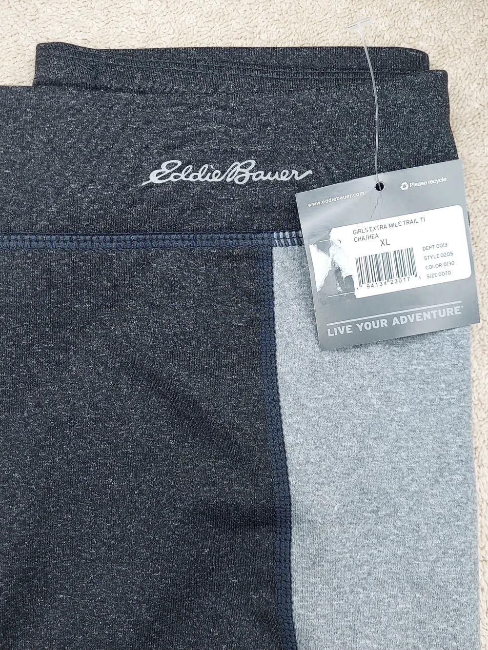 Eddie Bauer Kids' Two Toned Gray Activewear Trail Leggings Girls Size XL Sporty